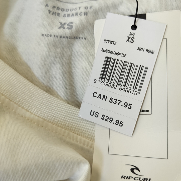 NWT Women's X-Small Rip Curl Cream Crop Tee with Eagle Design - Picture 5 of 7